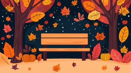 Poster - September, A serene illustration of a quiet park featuring fallen leaves, perfect for nature-themed projects or designs.