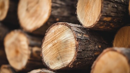 Poster - Closeup view of neatly stacked logs showcasing the natural beauty of wood textures : Generative AI