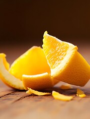 Aufkleber - Sliced orange segments on wooden surface with bright color and texture showcasing freshness and juiciness : Generative AI