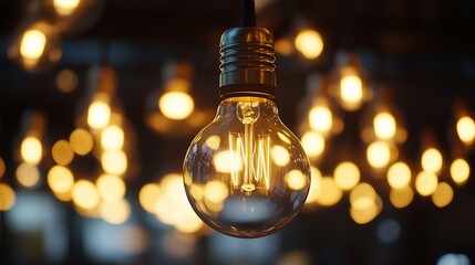 Poster - Warm glowing vintage light bulbs hanging in a dimly lit space creating a cozy and inviting ambiance : Generative AI