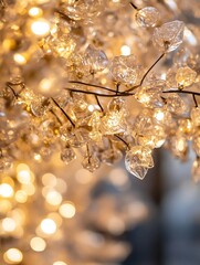 Poster - Elegantly illuminated crystal chandelier with sparkling lights creating a warm and inviting atmosphere : Generative AI
