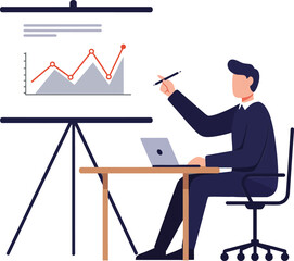 Poster - Business professional analyzing data trends in flat design vector art