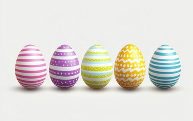 Aufkleber - 5 Easter eggs with different patterns, arranged in a row on a white background