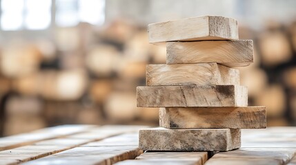 Aufkleber - Stack of wooden blocks arranged neatly on a table showcasing the beauty of raw natural materials : Generative AI