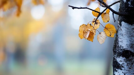 Poster - Closeup of vibrant autumn leaves with soft focus capturing the essence of fall in a serene environment : Generative AI