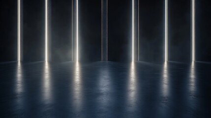 Leinwandbilder - Futuristic interior with glowing neon lights illuminating a dark and spacious room : Generative AI