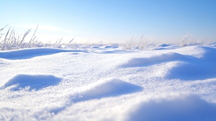 Aufkleber - A serene view of untouched snow covering the landscape under a bright blue sky : Generative AI
