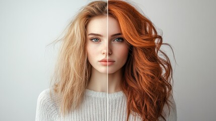 Poster - Transformation of hair style showcasing before and after effects in a stylish setting. Generative AI