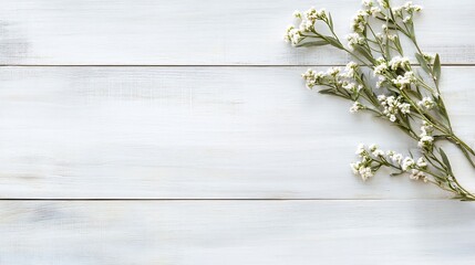 Fototapete - A simple composition featuring delicate white flowers on a rustic wooden surface : Generative AI
