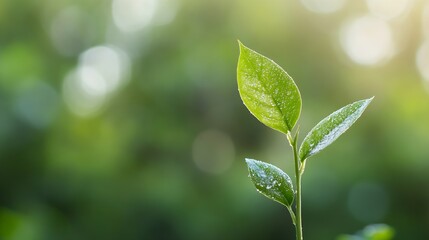 Poster - Fresh green leaves with droplets of water glistening in the sunlight showcasing nature's beauty : Generative AI