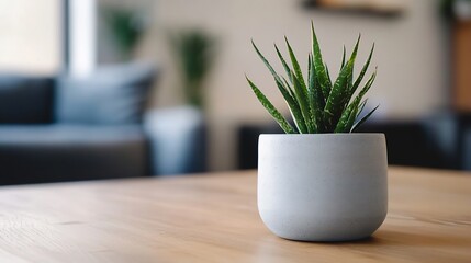Leinwandbilder - Indoor potted succulent plant placed on a wooden table in a cozy living room : Generative AI