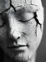 Poster - Artistic Close Up of a Cracked and Weathered Sculpture Representing Emotions and Time : Generative AI