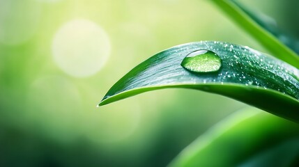 Aufkleber - Fresh green leaf with a dew drop glimmering in soft light showcasing nature's beauty in detail : Generative AI