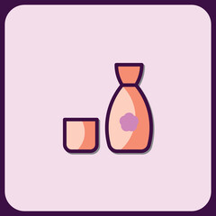 Poster - Sake Set Icon: Minimalist Japanese Drink Illustration