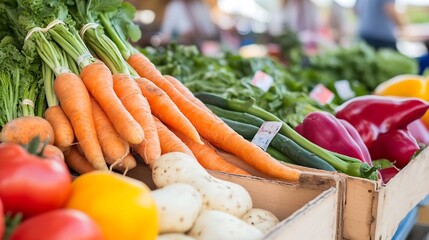 Poster - Colorful fresh vegetables displayed at a vibrant farmer's market showcasing local produce : Generative AI