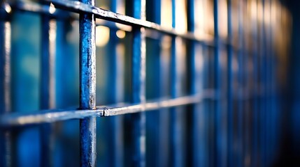 Poster - Close up of industrial metal bars creating a strong and secure barrier in a dimly lit environment : Generative AI