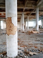 Aufkleber - Close up view of a weathered concrete pillar in a derelict building interior : Generative AI