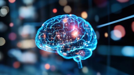 Leinwandbilder - Illuminated digital brain graphic showcasing advanced technology and neural networks in a modern abstract background : Generative AI