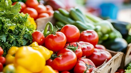 Poster - Fresh and Colorful Organic Vegetables Displayed at a Local Farmers Market : Generative AI