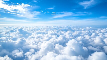 Poster - Stunning Aerial View of Fluffy White Clouds Against a Bright Blue Sky in Daylight : Generative AI