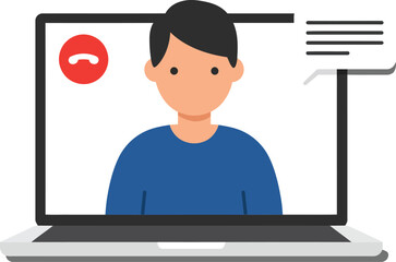 Poster - Laptop screen displaying video call participant in flat design vector art