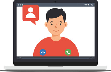 Poster - Person on laptop screen engaging in video call flat vector art