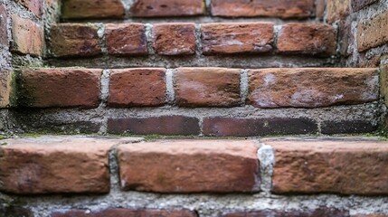 Poster - Closeup of textured brick steps leading up through an ancient structure filled with character : Generative AI