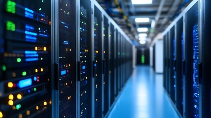 Fototapete - Modern Data Center with Servers and LED Indicators for HighTech Storage Solutions : Generative AI