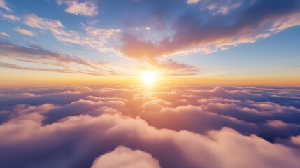 Poster - Breathtaking aerial view of soft clouds at sunset with vibrant colors lighting up the sky : Generative AI