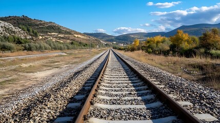 Aufkleber - Beautiful railway tracks extending into the distance surrounded by stunning mountain scenery : Generative AI