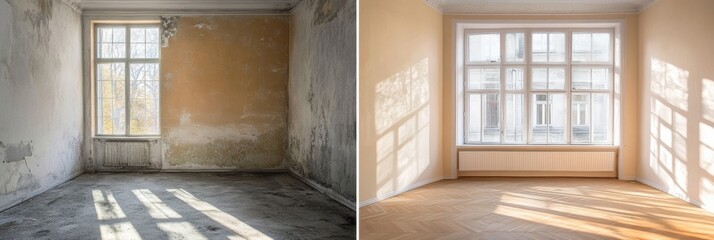 Aufkleber - Transforming a neglected apartment into a bright, modern living space with stylish renovation techniques. Generative AI