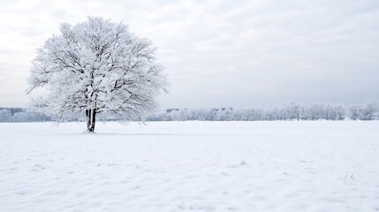 Aufkleber - Majestic winter landscape featuring a lone tree surrounded by a peaceful snowy field : Generative AI