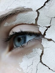 Poster - CloseUp of an Eye with Cracked Skin Effect Representing Beauty and Fragility : Generative AI