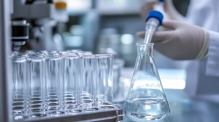 Aufkleber - Laboratory scene featuring glass flasks and pipette during an experiment showcasing scientific research and precision : Generative AI