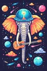 Wall Mural - cosmic elephant musician psychedelic space adventure art