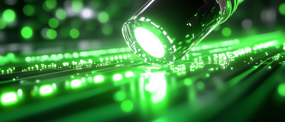 Poster - Illuminating a circuit board with vibrant green light during a technological exploration