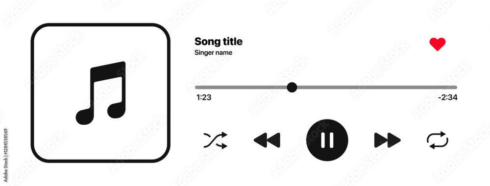 Audio player or music player UI with a horizontal layout, including a ...