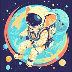 Wall Mural - astronaut floating in space near a colorful planet