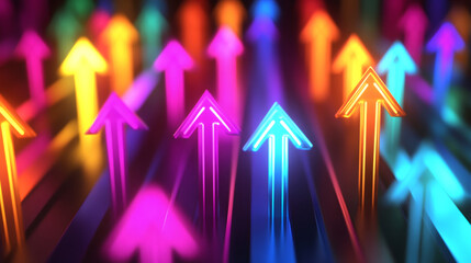 Aufkleber - Vibrant neon arrows expanding, representing dynamic business progress and upward trajectory