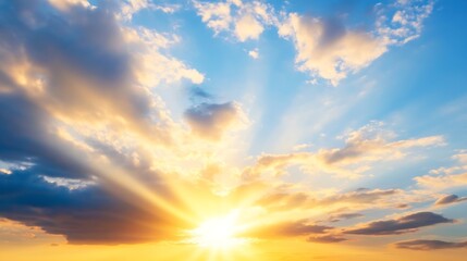 Aufkleber - Stunning sunrise with vibrant clouds and sun rays illuminating the sky at dawn : Generative AI
