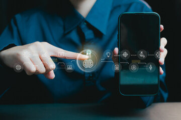 Poster - innovative technology concept with smart device and digital icons, business concept