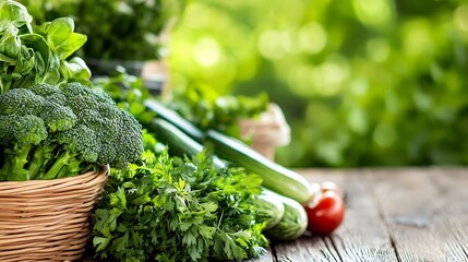 Aufkleber - Freshly harvested vegetables placed in a rustic basket on wooden table showcasing natural colors : Generative AI