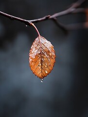 Aufkleber - CloseUp of a Raindrop on a Brown Leaf Highlighting Autumn Colors and Texture : Generative AI
