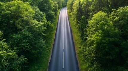 Aufkleber - A winding road flanked by lush green trees creating a picturesque scene from above : Generative AI