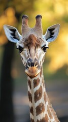 Aufkleber - Giraffe portrait in natural habitat during golden hour in a serene setting. Generative AI