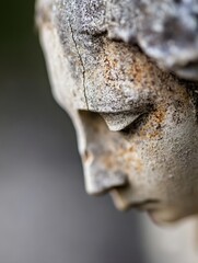 Aufkleber - Closeup detail of a weathered stone statue showcasing ancient artistry and expression : Generative AI