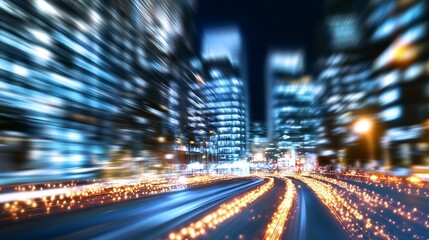 Fototapete - Dynamic Night Cityscape with Blurred Lights and Streaks Creating a Lively Urban Atmosphere : Generative AI