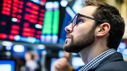 Poster - Focused Trader Analyzing Stock Market Trends with Digital Displays in Background : Generative AI