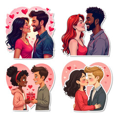 Poster - Illustration Valentine's Day stickers couple collection isolated on transparent background, PNG file add