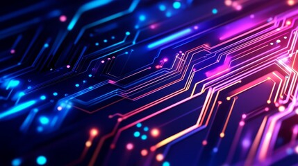 Poster - Abstract digital circuit design with vibrant color and glowing lines on a dark background
